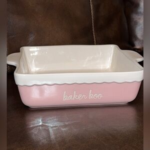 NWT Rae Dunn Pink Ceramic Square Baking Dish for Halloween/Ghosts BAKER BOO